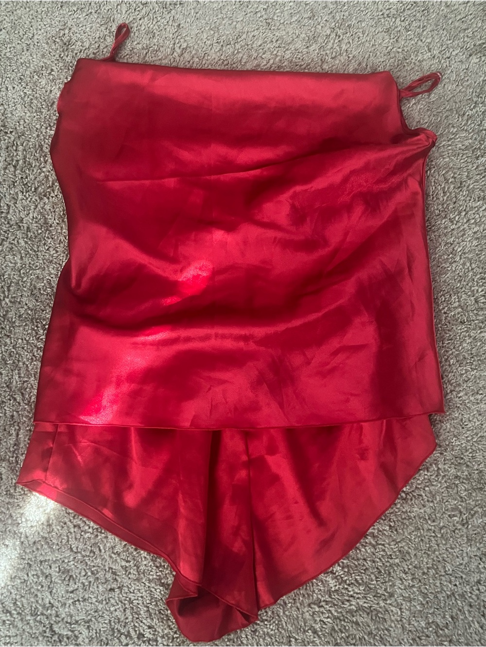 Red Satin Women’s Pajama Set - Sleeveless Cami & Shorts